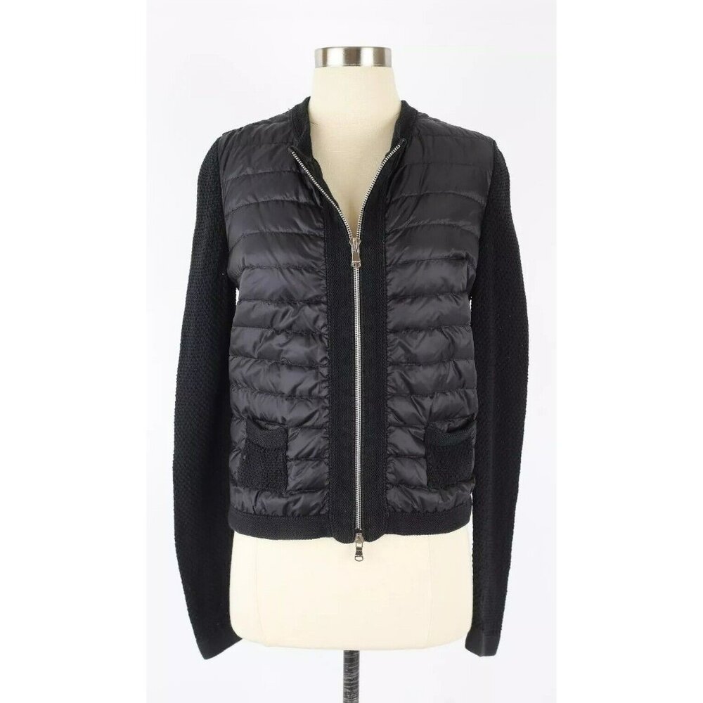 $1,095 Moncler Wool Down Sweater Maglia Tricot Alla Coreana SZ M Black